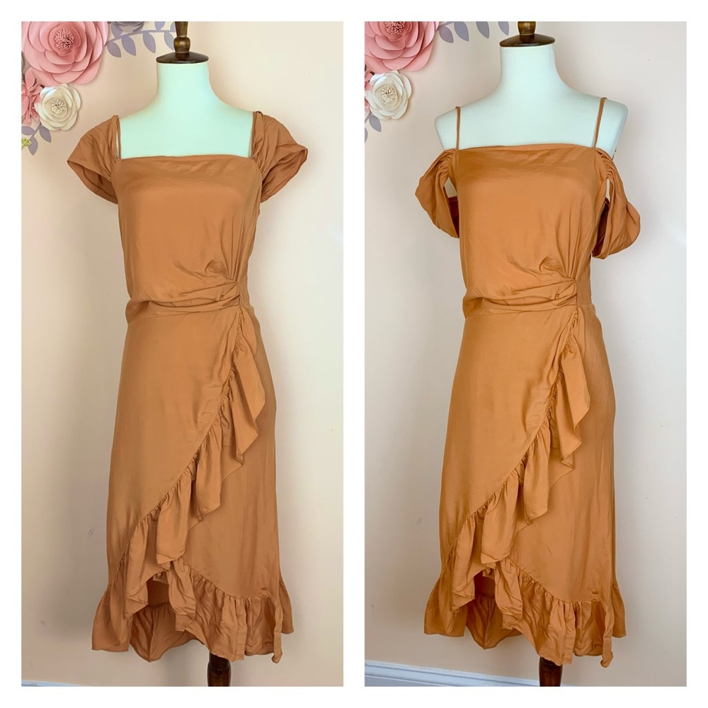 New! MAJE Paris Ruffle Off The Shoulder Midi Dress - Picture 4 of 9